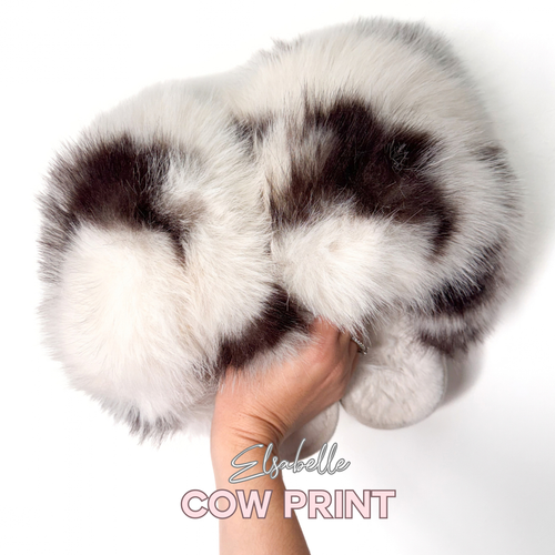 Cow Print CANDY Viral XL Faux Fur Fluffy Slippers