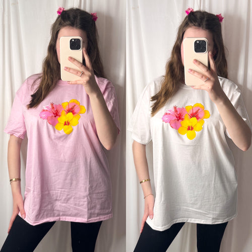 Elsabelle Exclusive Honolulu Tropical Flower Oversized Cotton T-Shirt
