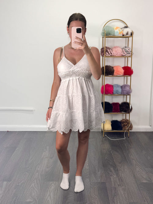 SARAH Broderie Anglaise Summer Dress With Adjustable Straps