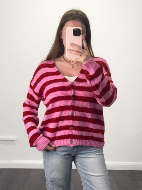 LOLLIPOP Striped Soft Knit Button Cardigan