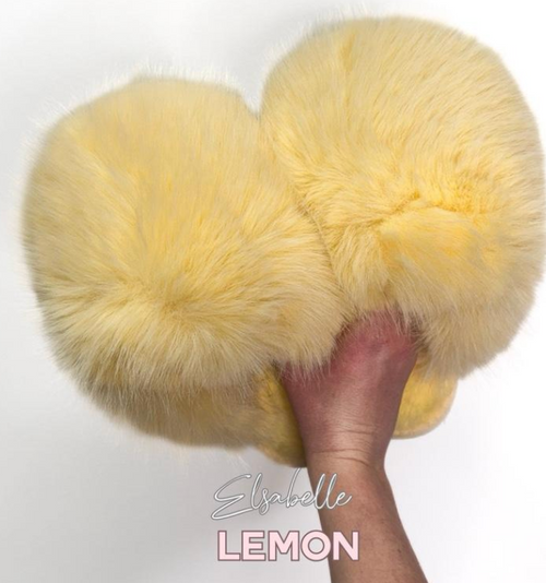 Lemon Yellow CANDY Viral XL Faux Fur Fluffy Slippers