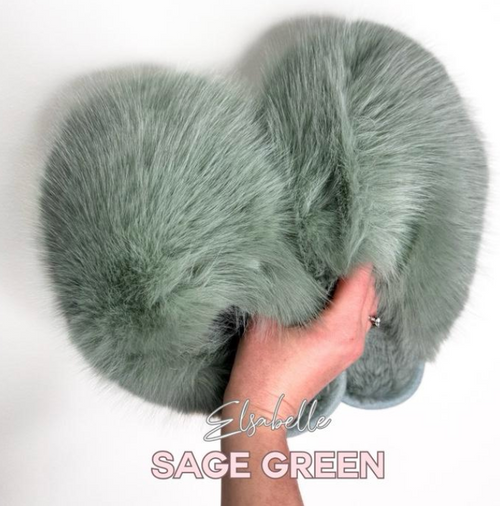 Sage Green CANDY Viral XL Faux Fur Fluffy Slippers
