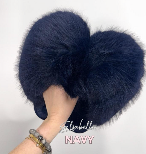Navy CANDY Viral XL Faux Fur Fluffy Slippers