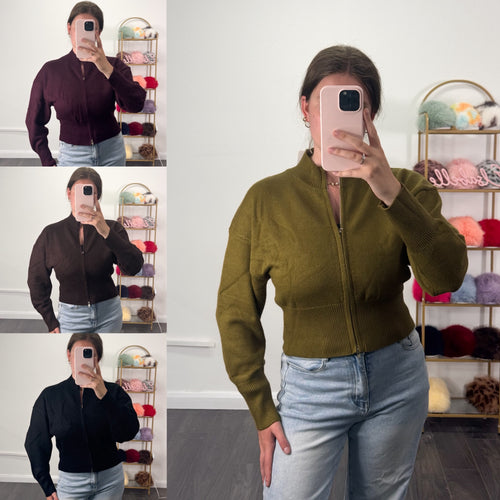 AUTUMN Premium Knitted Bomber Zip Cardigan