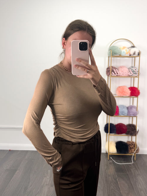 SALLY Super Soft Cotton Ruched Side Long Sleeve Top