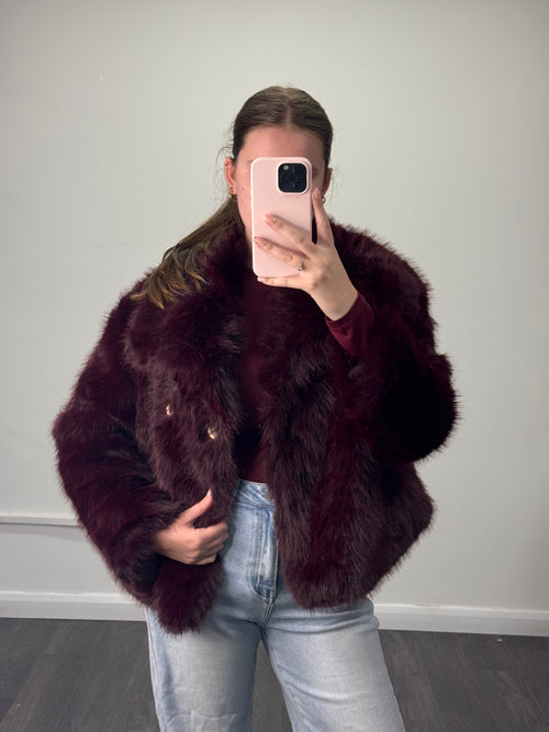RUBY Burgundy Premium Faux Fur Jacket