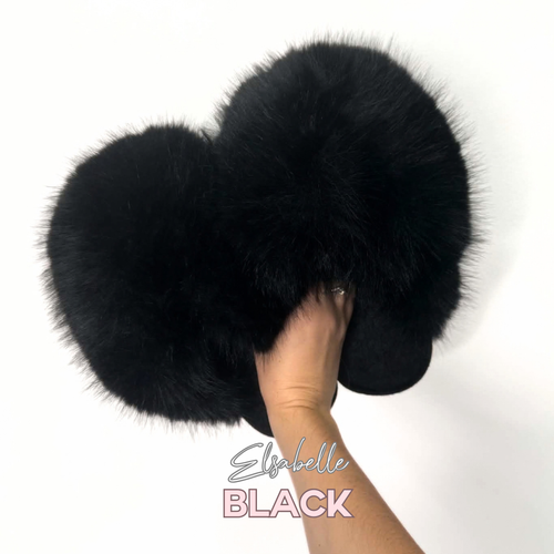 Black CANDY Viral XL Faux Fur Fluffy Slippers