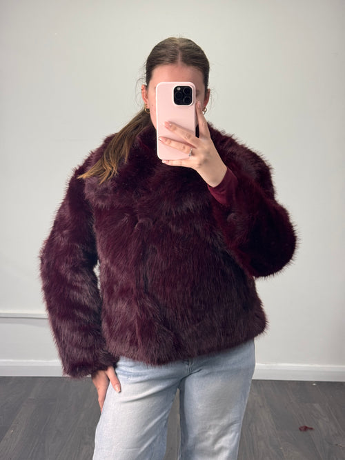 RUBY Burgundy Premium Faux Fur Jacket