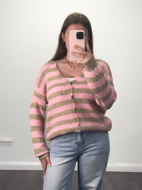 LOLLIPOP Striped Soft Knit Button Cardigan