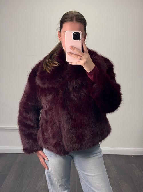 RUBY Burgundy Premium Faux Fur Jacket