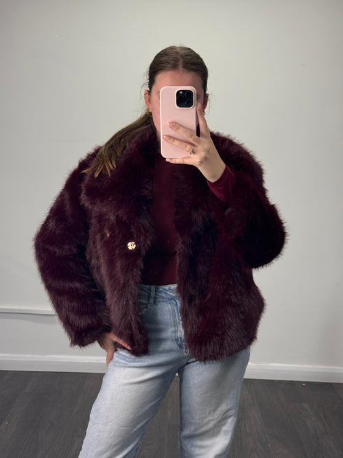 RUBY Burgundy Premium Faux Fur Jacket