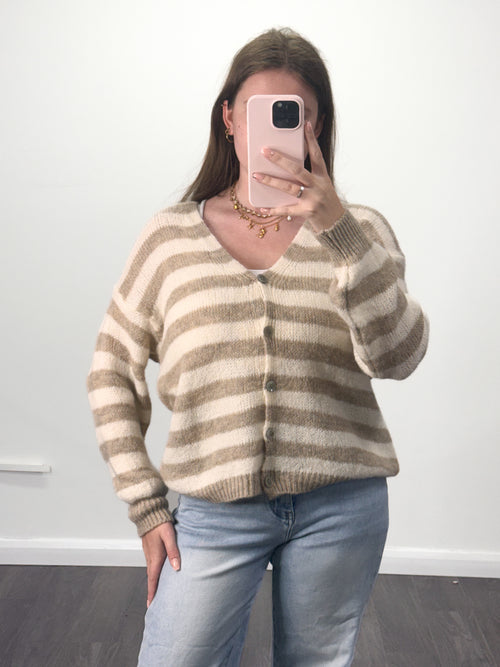 LOLLIPOP Striped Soft Knit Button Cardigan
