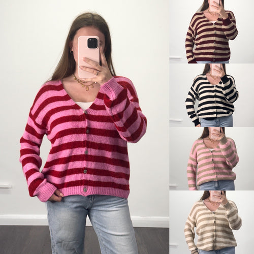 LOLLIPOP Striped Soft Knit Button Cardigan