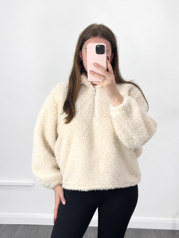 SHONA Cream Quarter Zip Teddy Fleece