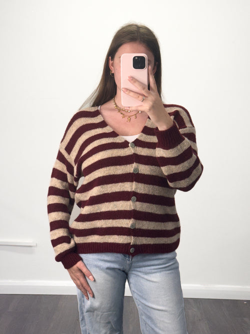 LOLLIPOP Striped Soft Knit Button Cardigan