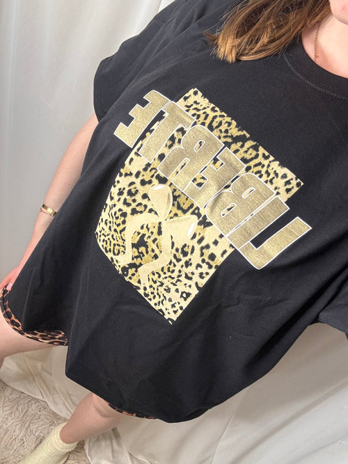 Leopard Gold Bow Oversized Cotton T-Shirt
