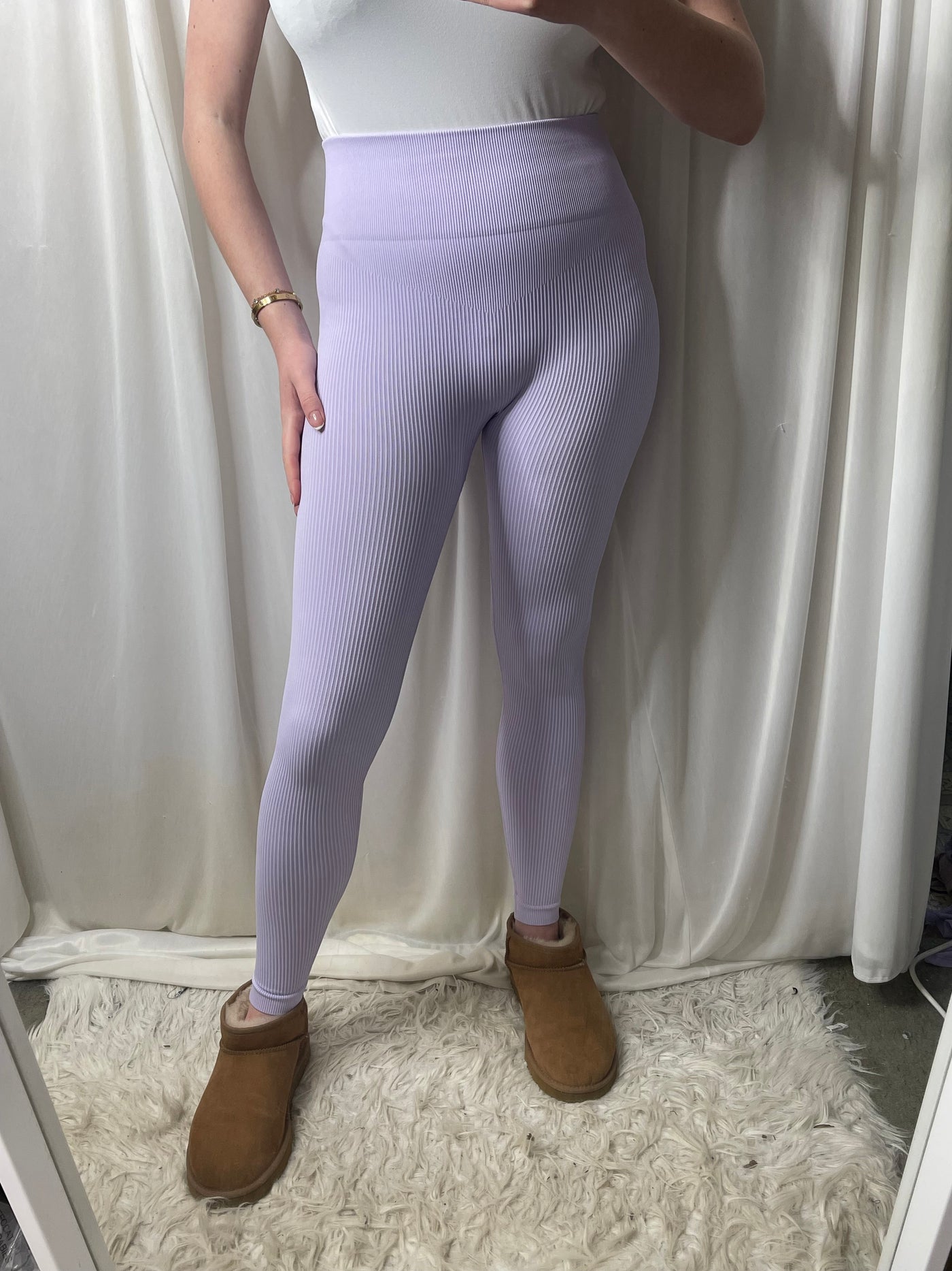 HALLIE Lilac Thick Ribbed Leggings