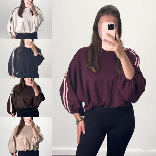 GEM GEM Bubble Hem Striped Balloon Sweatshirt