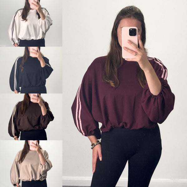 GEM GEM Bubble Hem Striped Balloon Sweatshirt