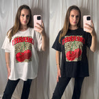 Leopard Cherry Background Oversized Cotton T-Shirt