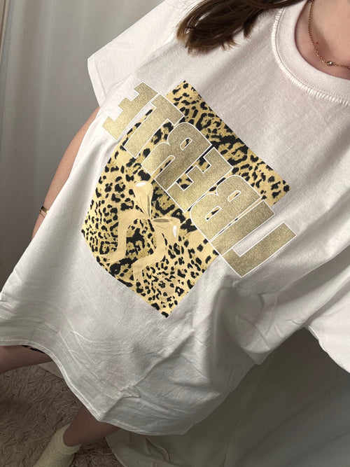 Leopard Gold Bow Oversized Cotton T-Shirt