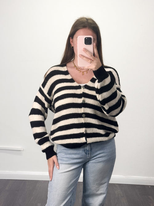 LOLLIPOP Striped Soft Knit Button Cardigan
