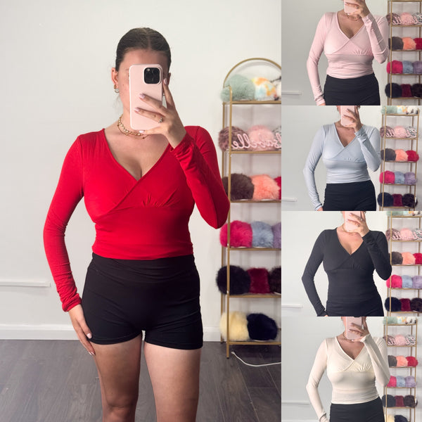 LUNA Wrap Over Cotton Soft Long Sleeve Top