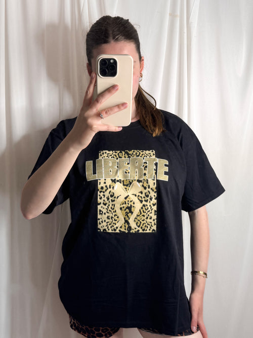 Leopard Gold Bow Oversized Cotton T-Shirt