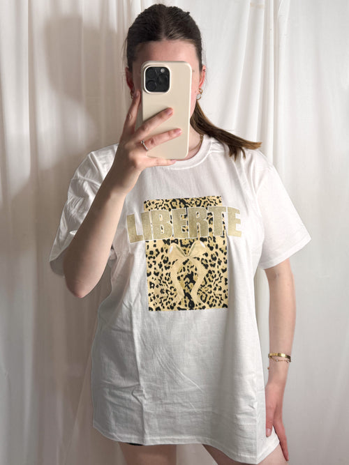 Leopard Gold Bow Oversized Cotton T-Shirt