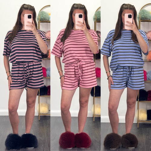 SHONA Summer Striped T-Shirt & Short Set (Pre Order 7 Days)