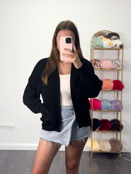 HANNAH Balloon Sleeve Short Cardigan