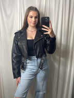 MIDNIGHT Black Faux Belted Leather Jacket