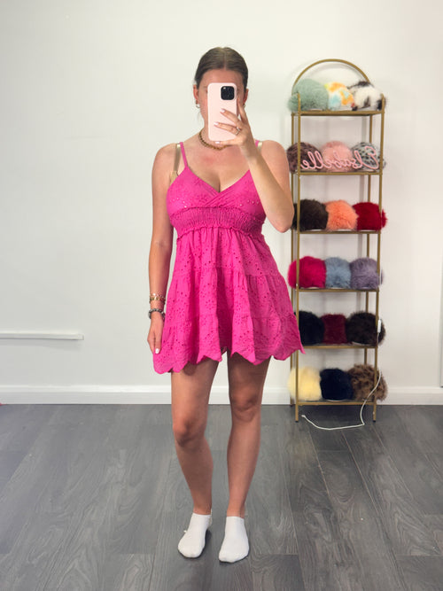 SARAH Broderie Anglaise Summer Dress With Adjustable Straps