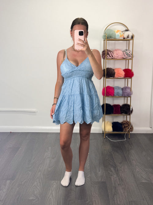 SARAH Broderie Anglaise Summer Dress With Adjustable Straps