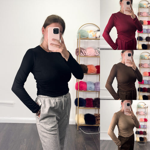SALLY Super Soft Cotton Ruched Side Long Sleeve Top