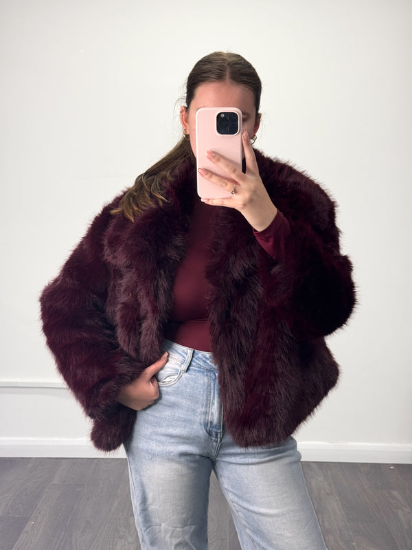 RUBY Burgundy Premium Faux Fur Jacket