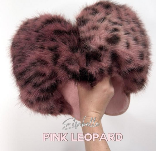 Pink Leopard CANDY Viral XL Faux Fur Fluffy Slippers