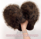 Chocolate Leopard CANDY Viral XL Faux Fur Fluffy Slippers